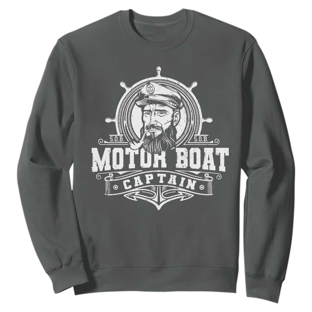 Vintage Motor Boat Captain Sweatshirt TS09 Dark Heather Print Your Wear