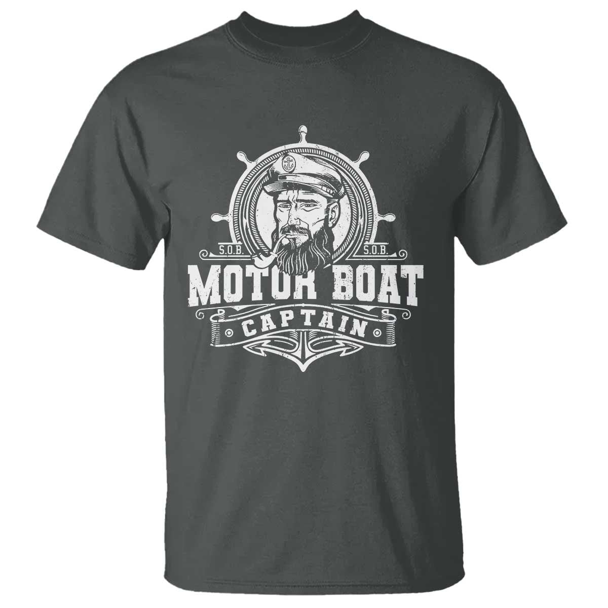 Vintage Motor Boat Captain T Shirt TS09 Dark Heather Print Your Wear
