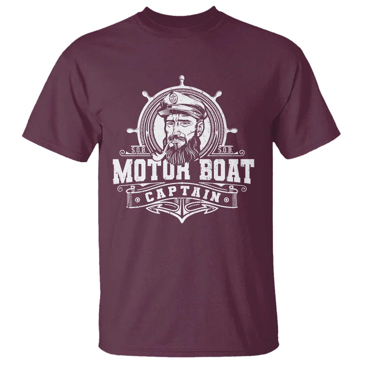 Vintage Motor Boat Captain T Shirt TS09 Maroon Print Your Wear