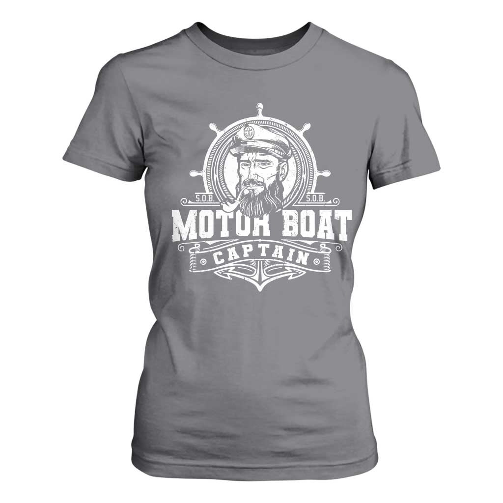 Vintage Motor Boat Captain T Shirt For Women TS09 Charcoal Print Your Wear