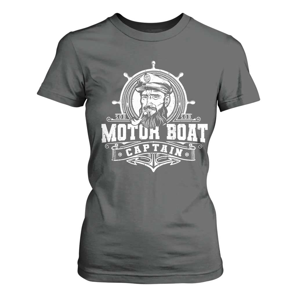 Vintage Motor Boat Captain T Shirt For Women TS09 Dark Heather Print Your Wear