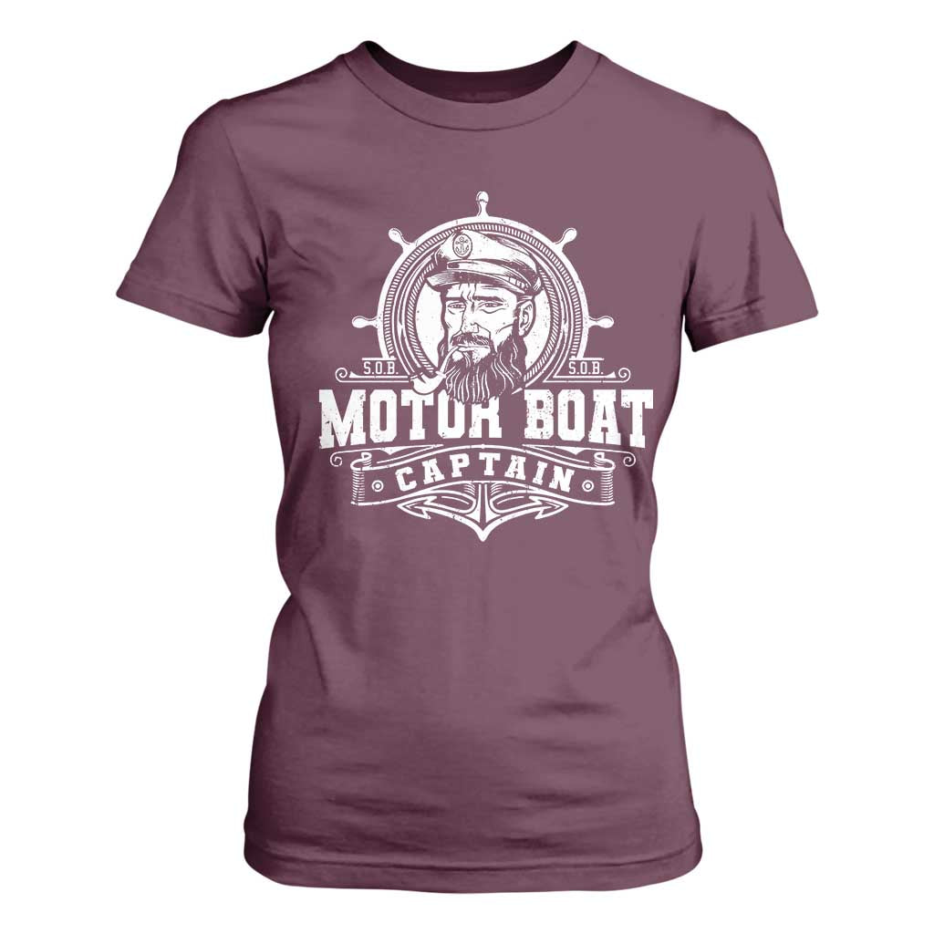 Vintage Motor Boat Captain T Shirt For Women TS09 Maroon Print Your Wear