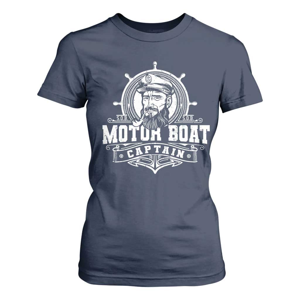 Vintage Motor Boat Captain T Shirt For Women TS09 Navy Print Your Wear