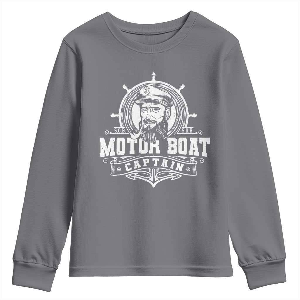 Vintage Motor Boat Captain Youth Sweatshirt TS09 Charcoal Print Your Wear