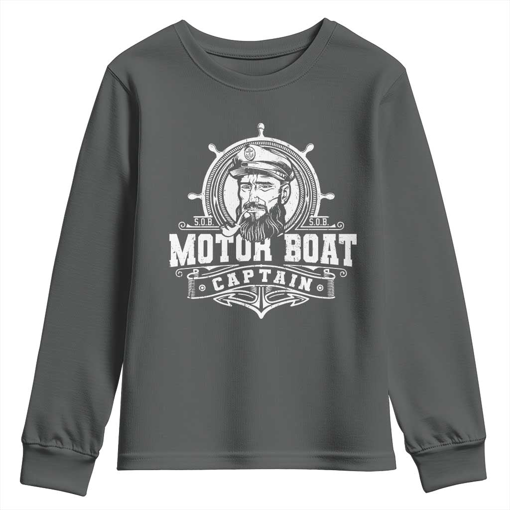 Vintage Motor Boat Captain Youth Sweatshirt TS09 Dark Heather Print Your Wear