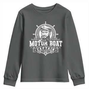 Vintage Motor Boat Captain Youth Sweatshirt TS09 Dark Heather Print Your Wear