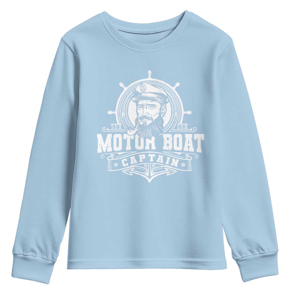 Vintage Motor Boat Captain Youth Sweatshirt TS09 Light Blue Print Your Wear