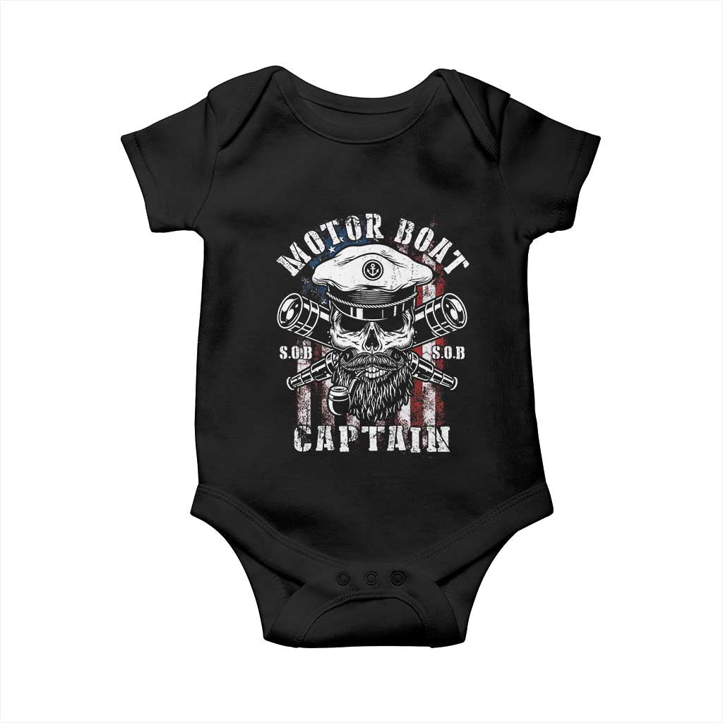 Motor Boat Captain Baby Onesie Patriotic American Flag TS09 Black Print Your Wear
