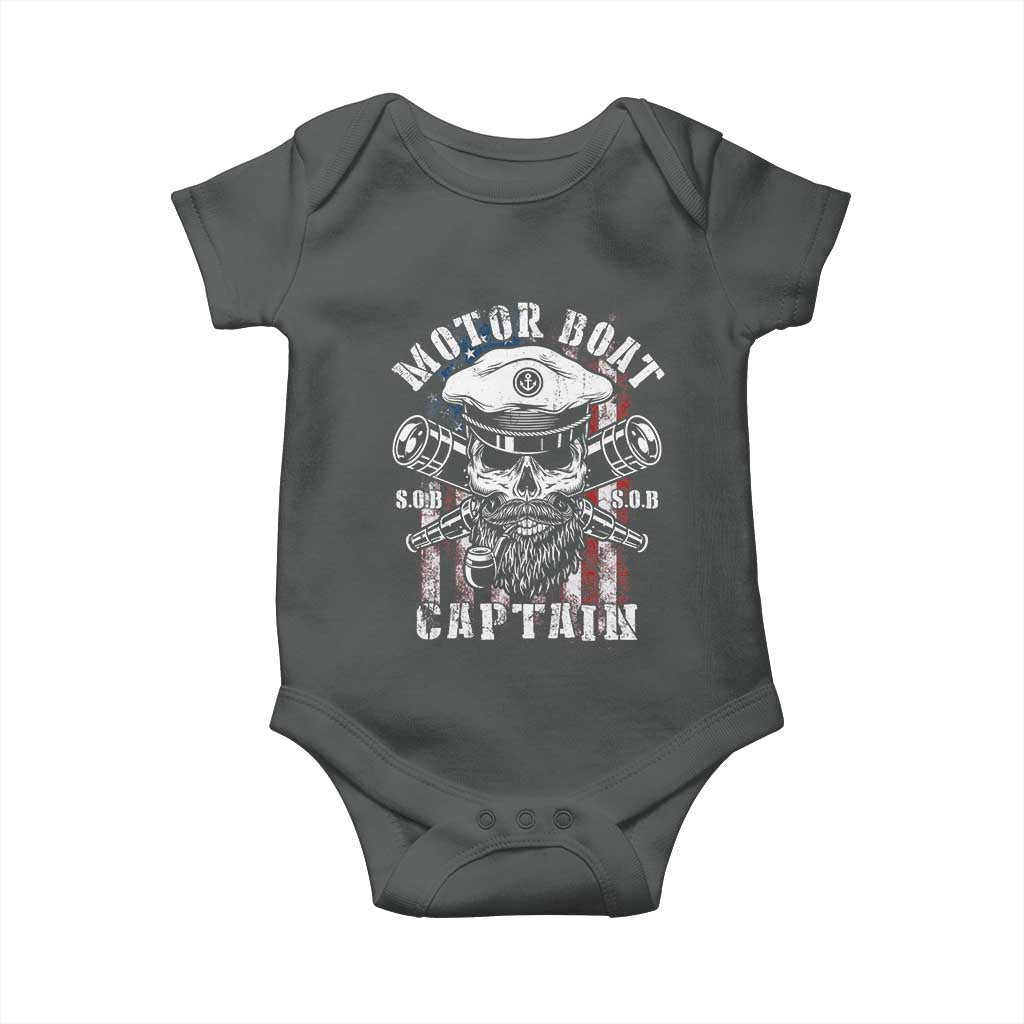 Motor Boat Captain Baby Onesie Patriotic American Flag TS09 Dark Heather Print Your Wear