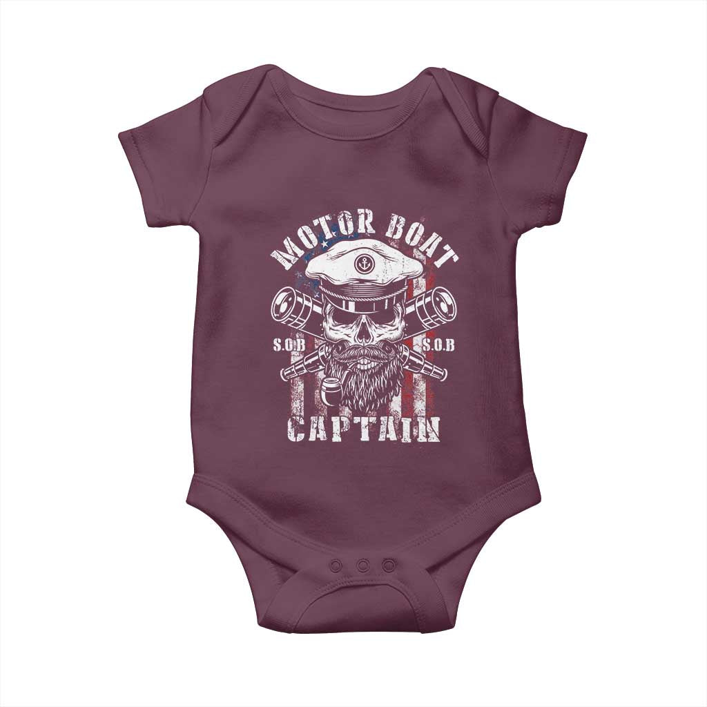 Motor Boat Captain Baby Onesie Patriotic American Flag TS09 Maroon Print Your Wear