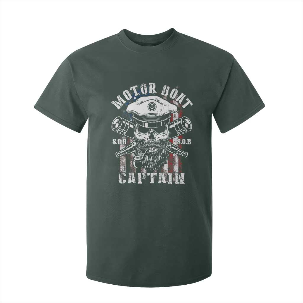 Motor Boat Captain T Shirt For Kid Patriotic American Flag TS09 Dark Forest Green Print Your Wear