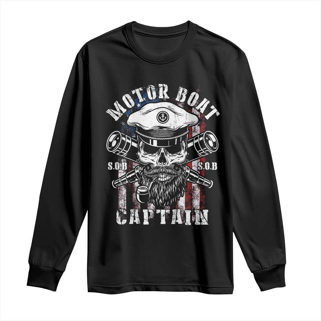 Motor Boat Captain Long Sleeve Shirt Patriotic American Flag TS09 Black Print Your Wear