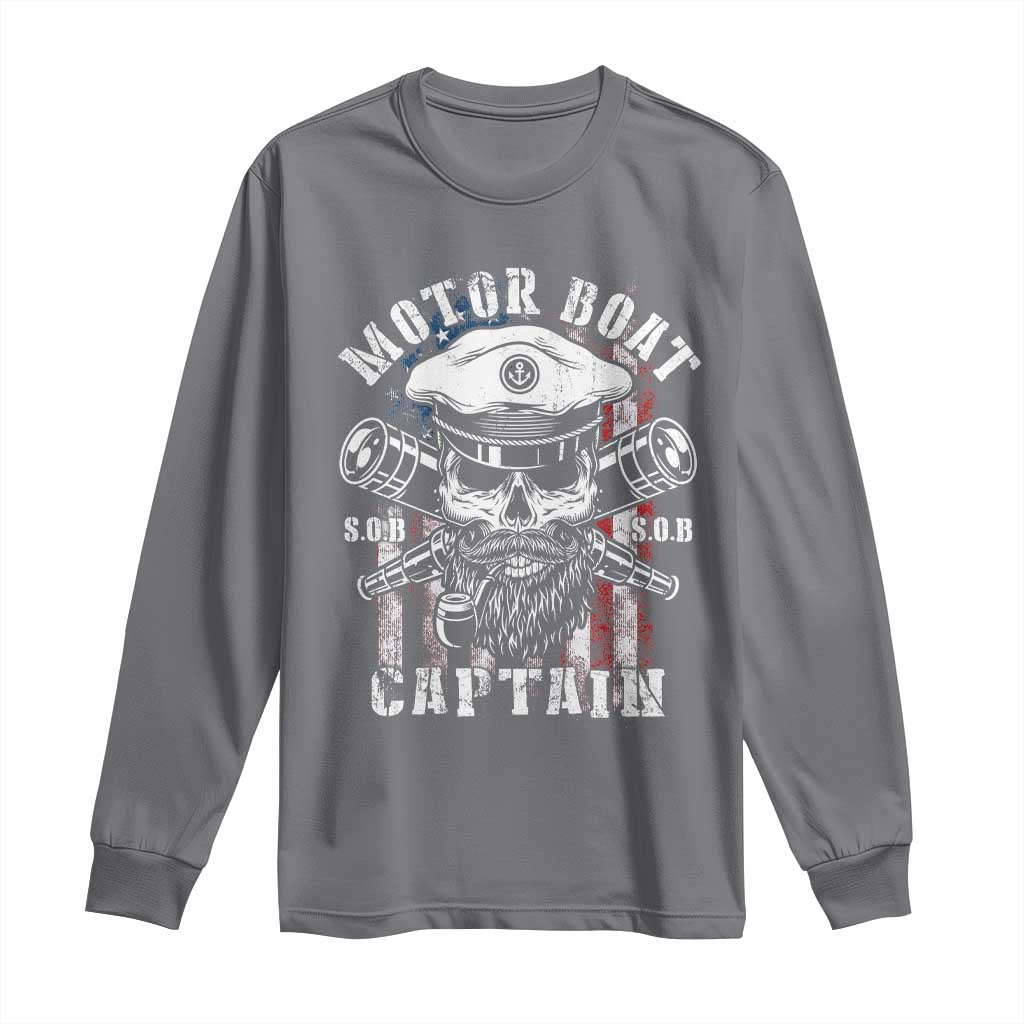 Motor Boat Captain Long Sleeve Shirt Patriotic American Flag TS09 Charcoal Print Your Wear