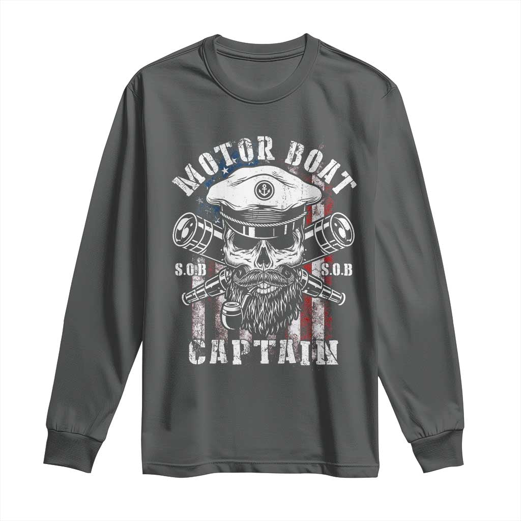 Motor Boat Captain Long Sleeve Shirt Patriotic American Flag TS09 Dark Heather Print Your Wear