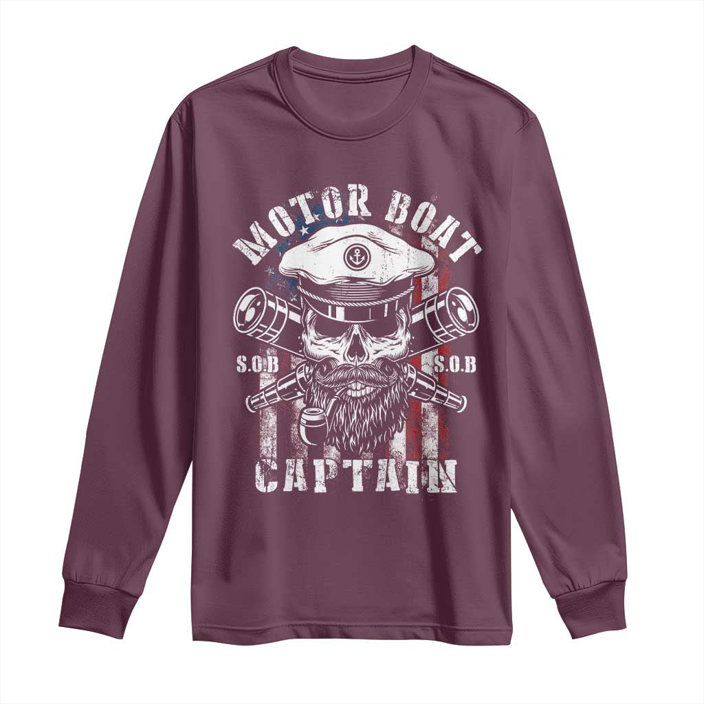 Motor Boat Captain Long Sleeve Shirt Patriotic American Flag TS09 Maroon Print Your Wear