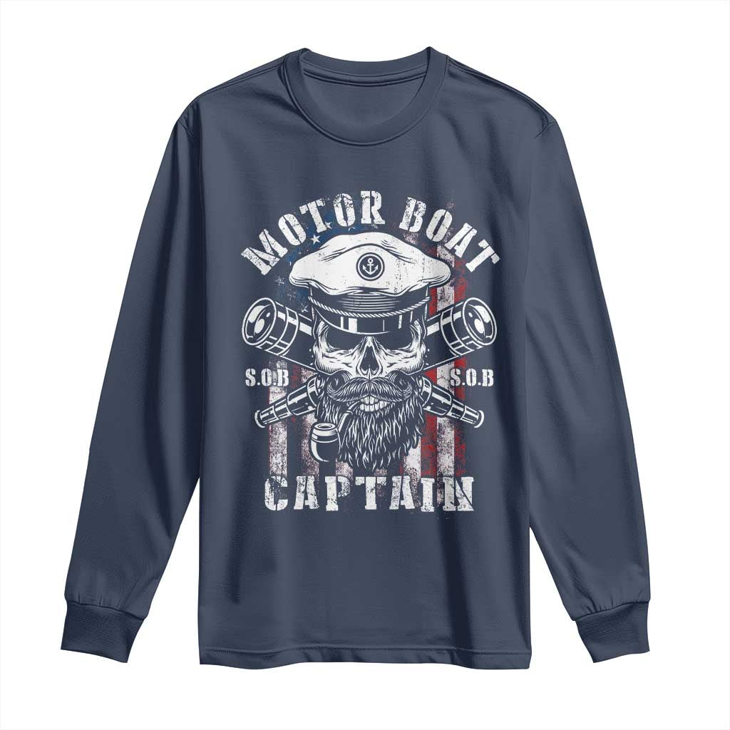 Motor Boat Captain Long Sleeve Shirt Patriotic American Flag TS09 Navy Print Your Wear
