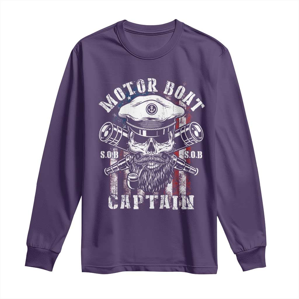 Motor Boat Captain Long Sleeve Shirt Patriotic American Flag TS09 Purple Print Your Wear