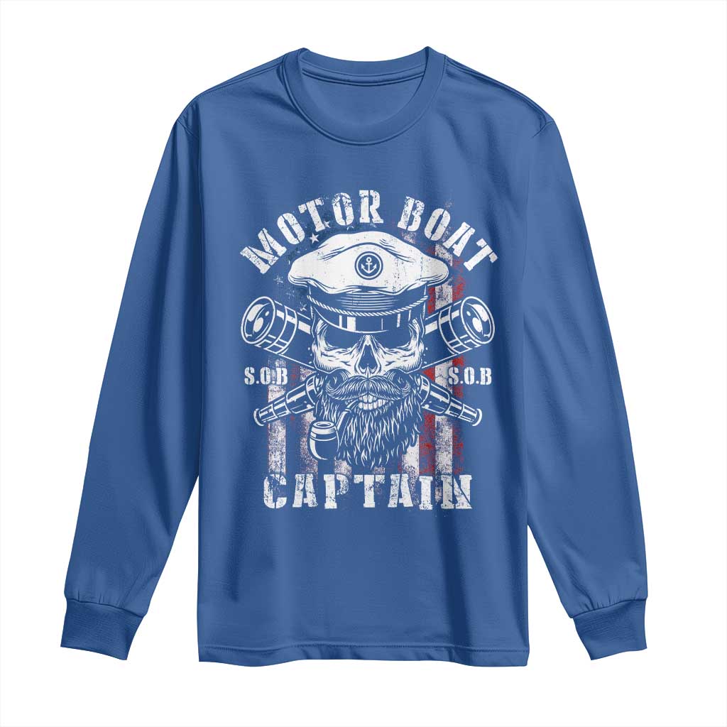 Motor Boat Captain Long Sleeve Shirt Patriotic American Flag TS09 Royal Blue Print Your Wear