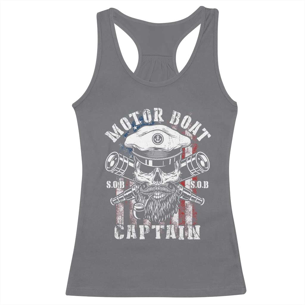 Motor Boat Captain Racerback Tank Top Patriotic American Flag TS09 Charcoal Print Your Wear