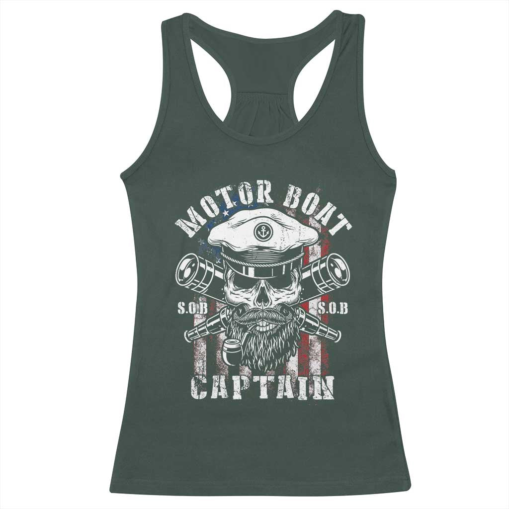 Motor Boat Captain Racerback Tank Top Patriotic American Flag TS09 Dark Forest Green Print Your Wear
