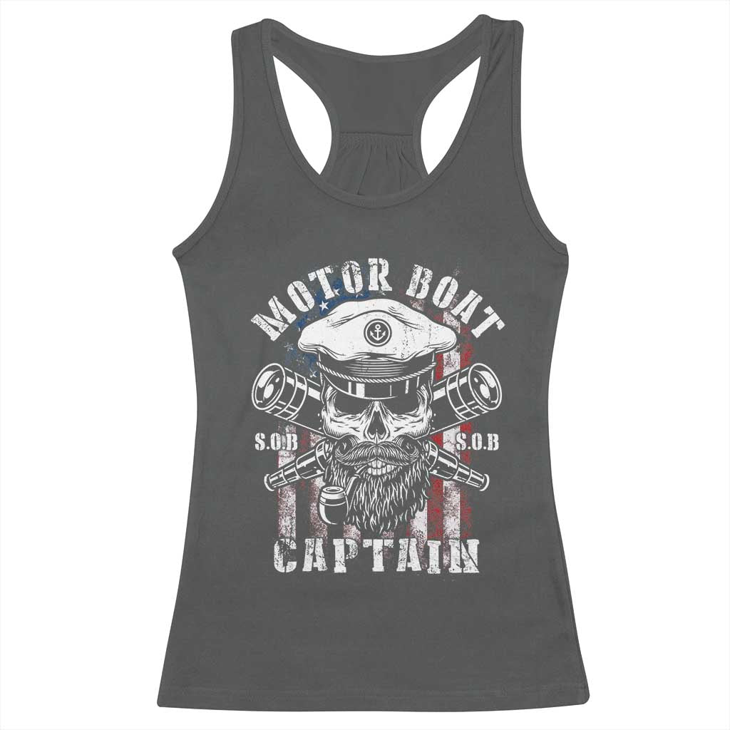 Motor Boat Captain Racerback Tank Top Patriotic American Flag TS09 Dark Heather Print Your Wear