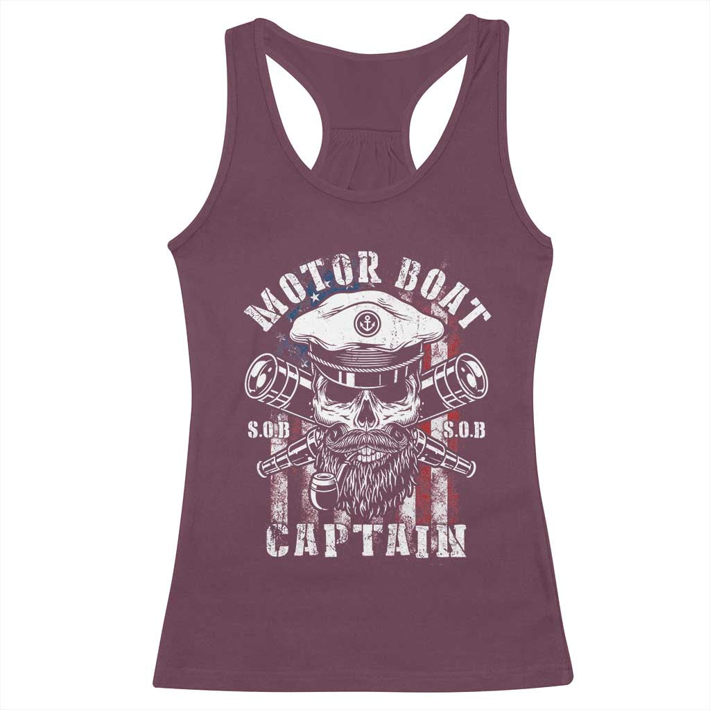 Motor Boat Captain Racerback Tank Top Patriotic American Flag TS09 Maroon Print Your Wear