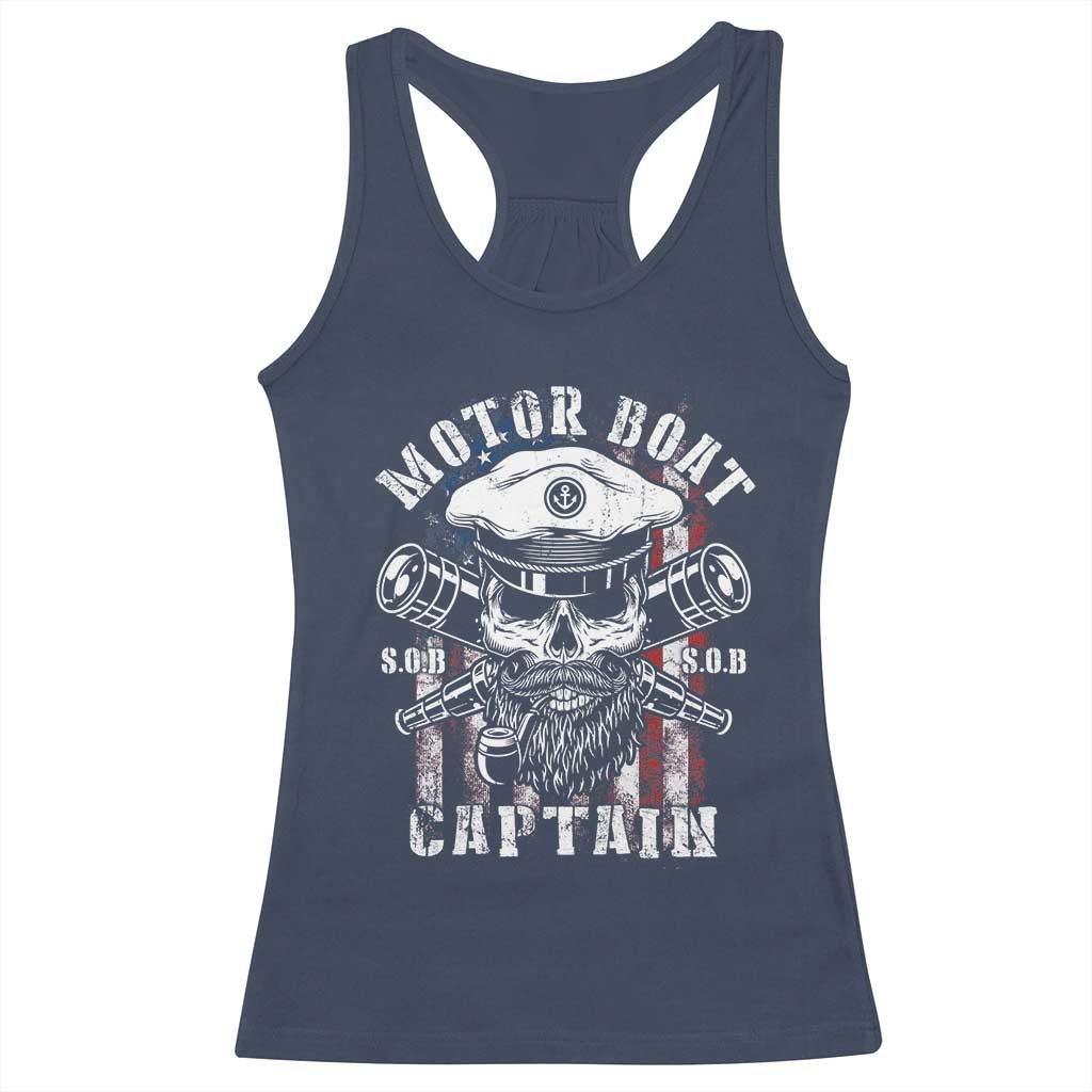 Motor Boat Captain Racerback Tank Top Patriotic American Flag TS09 Navy Print Your Wear
