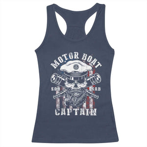 Motor Boat Captain Racerback Tank Top Patriotic American Flag TS09 Navy Print Your Wear