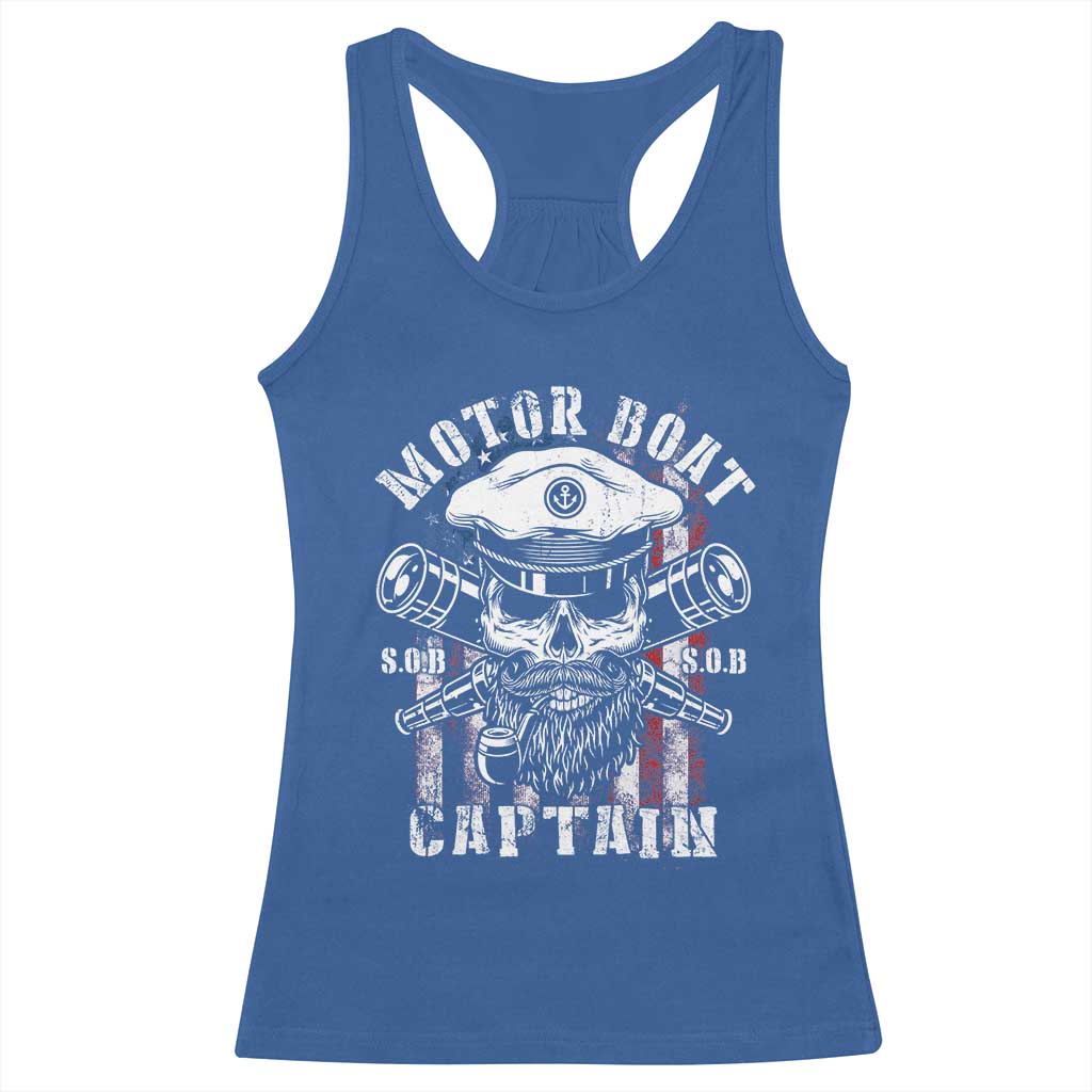Motor Boat Captain Racerback Tank Top Patriotic American Flag TS09 Royal Blue Print Your Wear