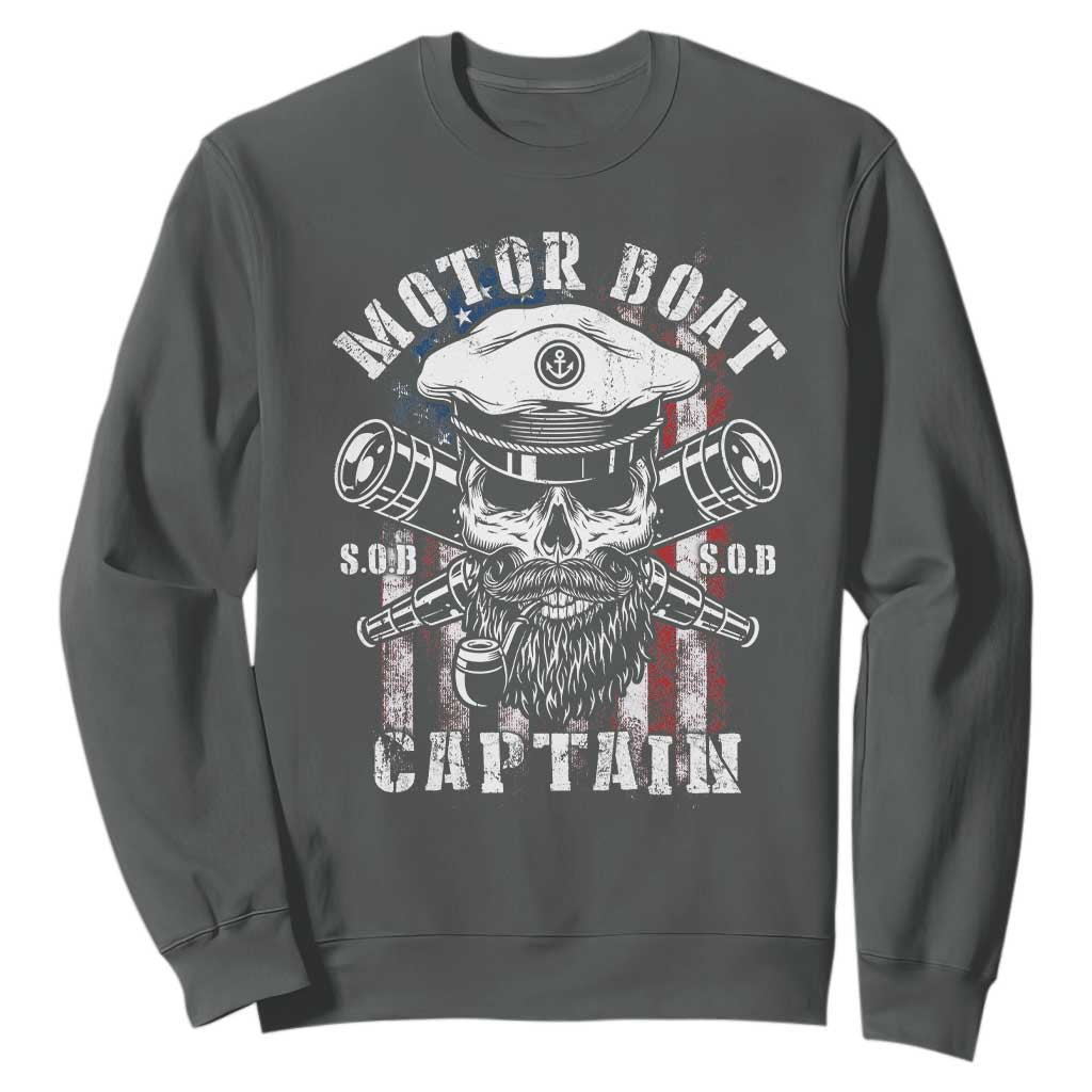 Motor Boat Captain Sweatshirt Patriotic American Flag TS09 Dark Heather Print Your Wear