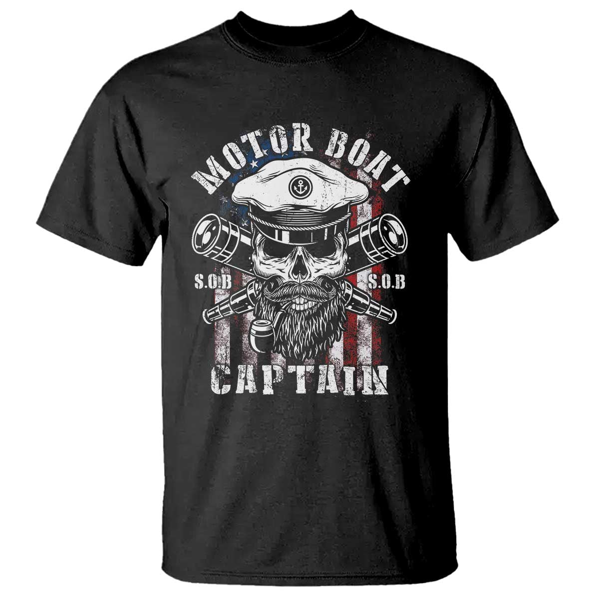 Motor Boat Captain T Shirt Patriotic American Flag TS09 Black Print Your Wear