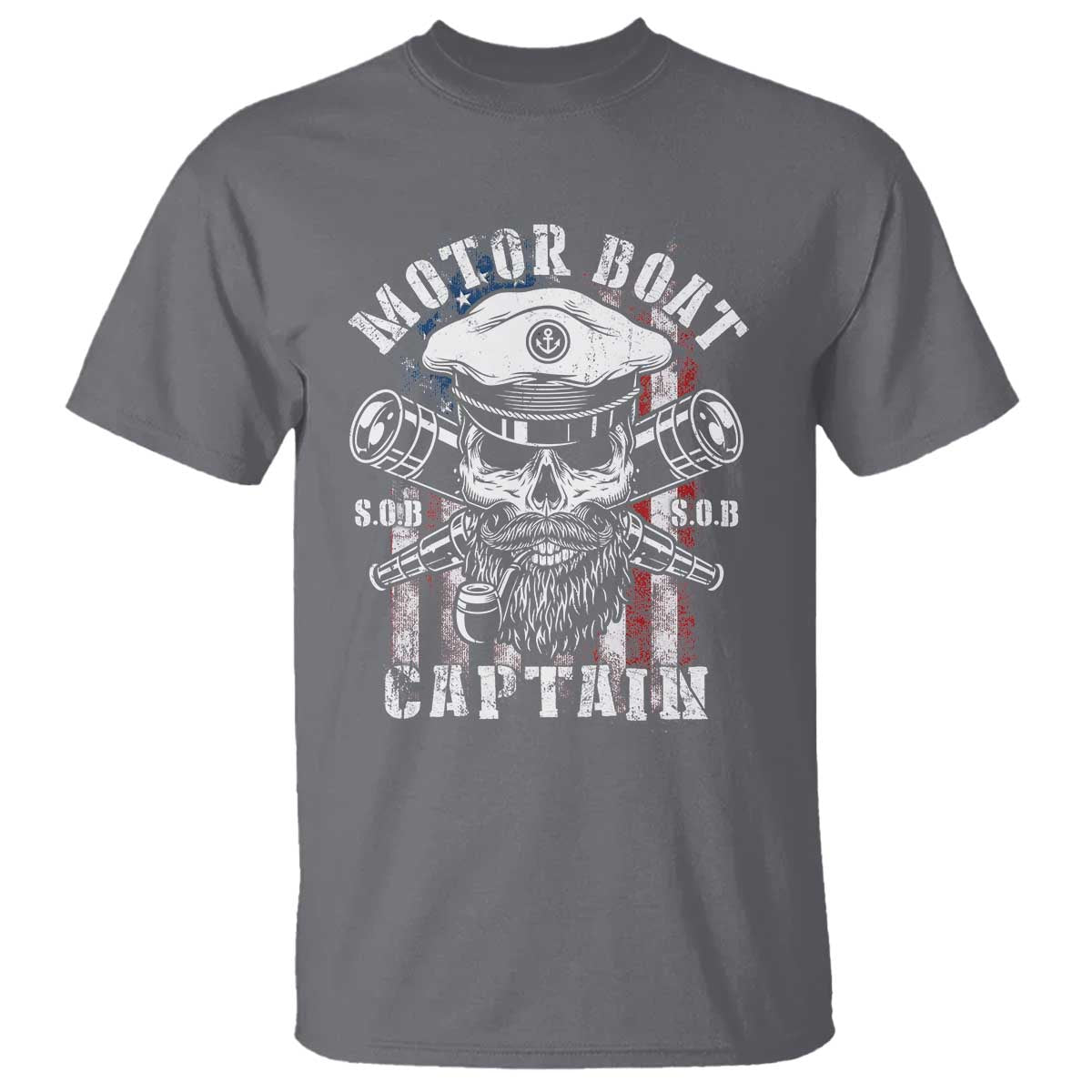 Motor Boat Captain T Shirt Patriotic American Flag TS09 Charcoal Print Your Wear