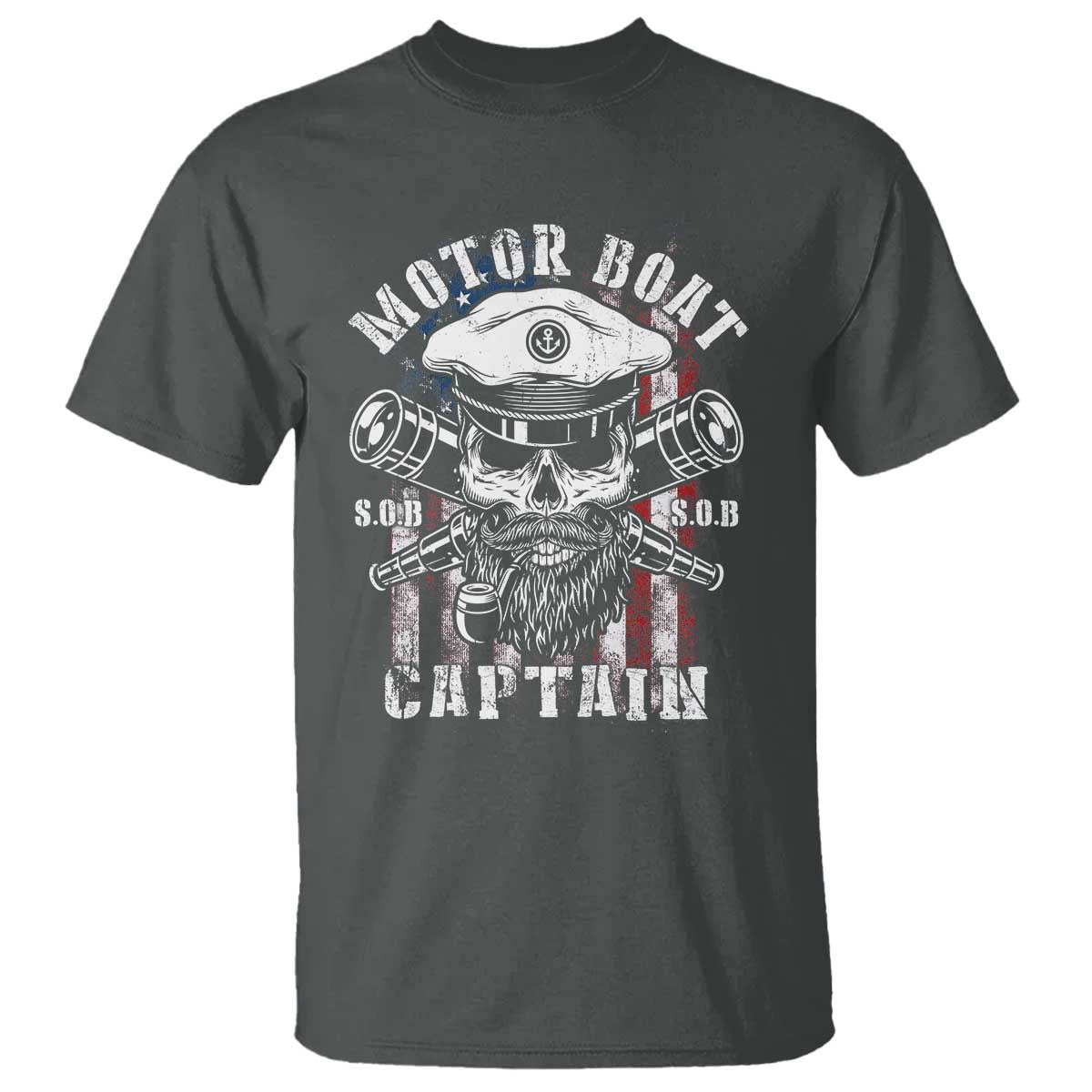 Motor Boat Captain T Shirt Patriotic American Flag TS09 Dark Heather Print Your Wear