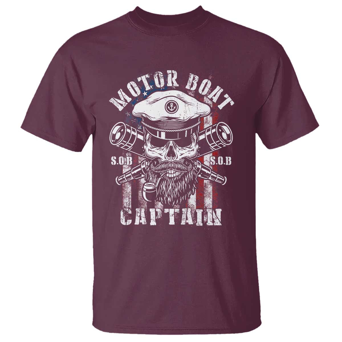Motor Boat Captain T Shirt Patriotic American Flag TS09 Maroon Print Your Wear