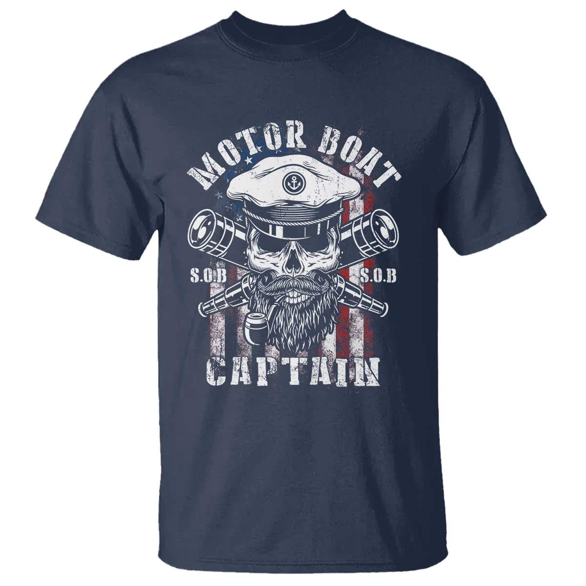 Motor Boat Captain T Shirt Patriotic American Flag TS09 Navy Print Your Wear
