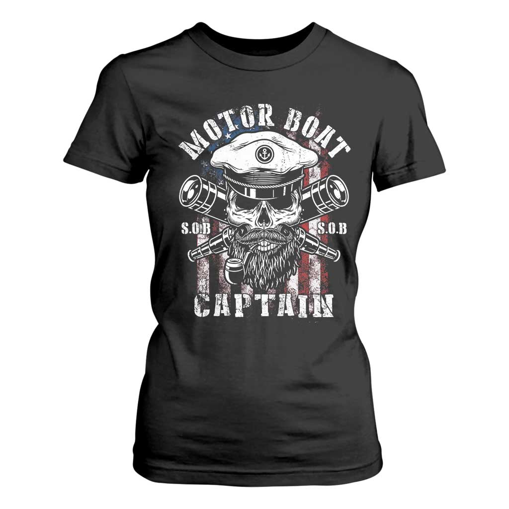Motor Boat Captain T Shirt For Women Patriotic American Flag TS09 Black Print Your Wear