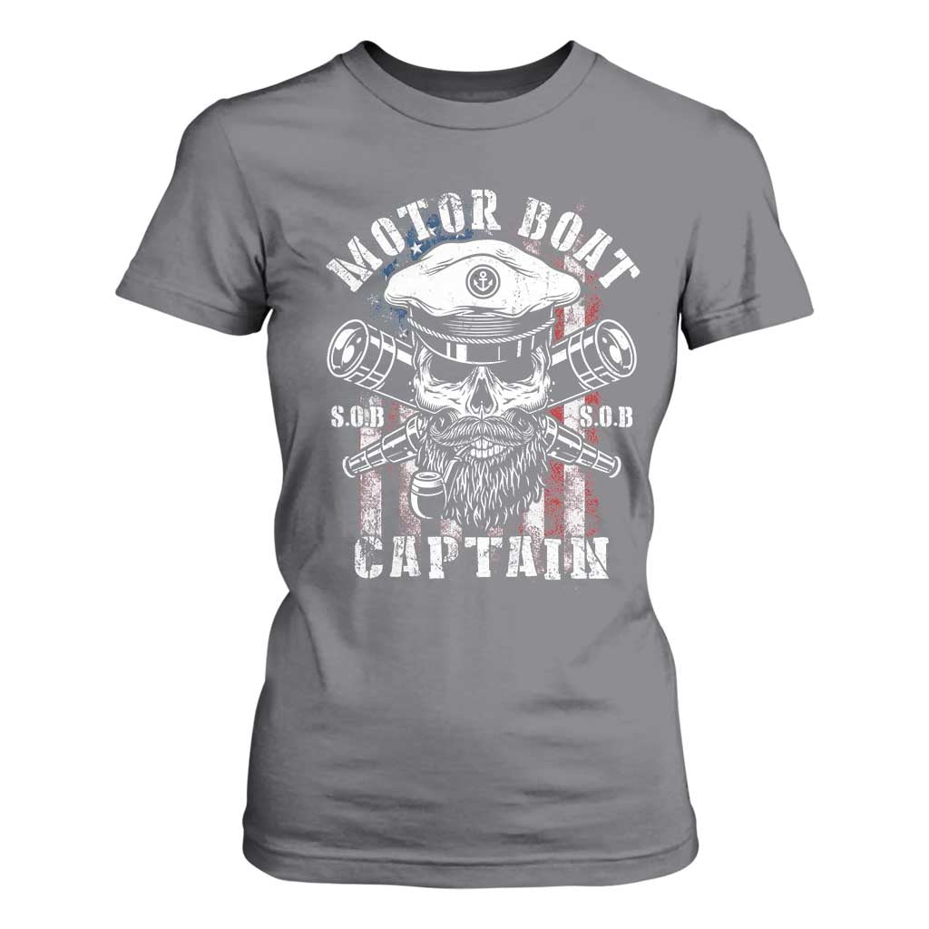 Motor Boat Captain T Shirt For Women Patriotic American Flag TS09 Charcoal Print Your Wear