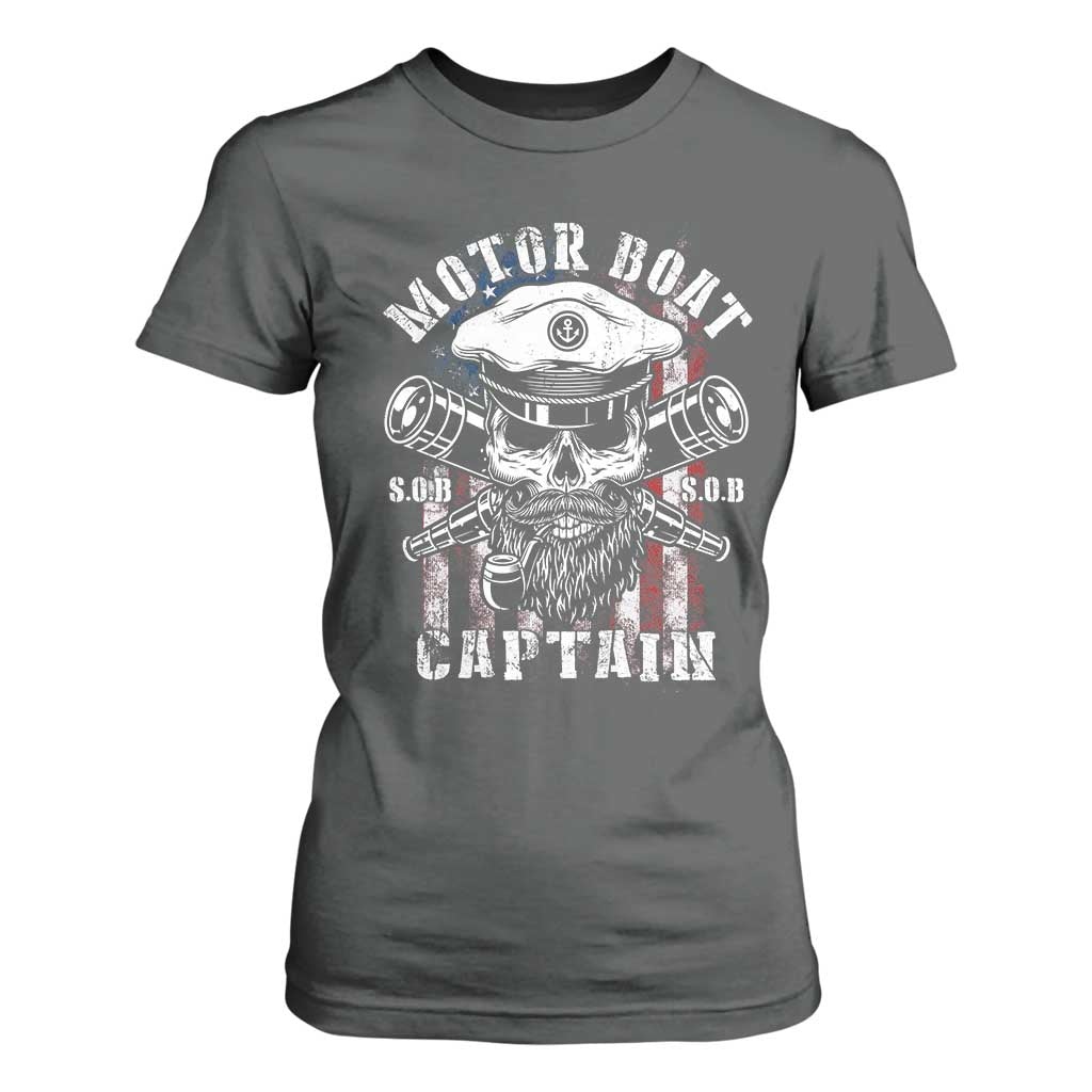 Motor Boat Captain T Shirt For Women Patriotic American Flag TS09 Dark Heather Print Your Wear