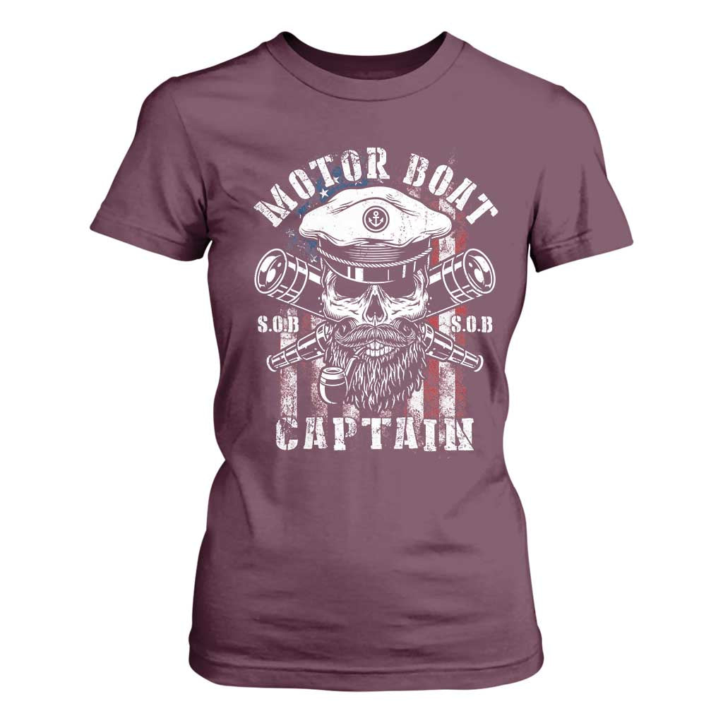 Motor Boat Captain T Shirt For Women Patriotic American Flag TS09 Maroon Print Your Wear