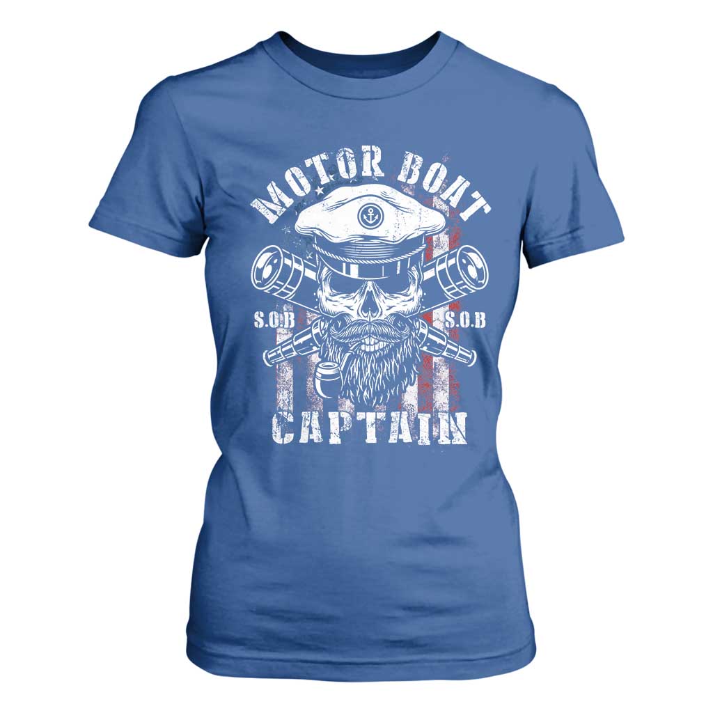Motor Boat Captain T Shirt For Women Patriotic American Flag TS09 Royal Blue Print Your Wear