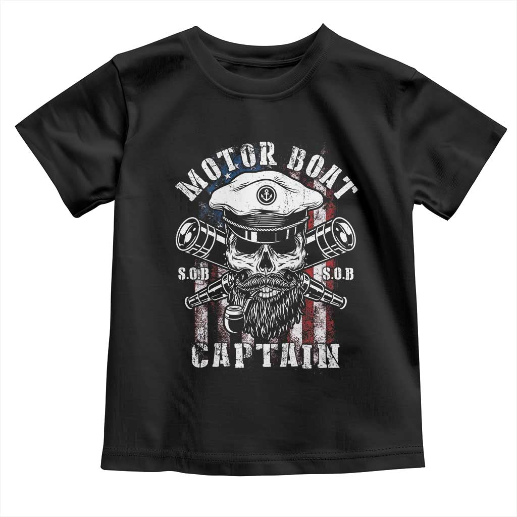 Motor Boat Captain Toddler T Shirt Patriotic American Flag TS09 Black Print Your Wear