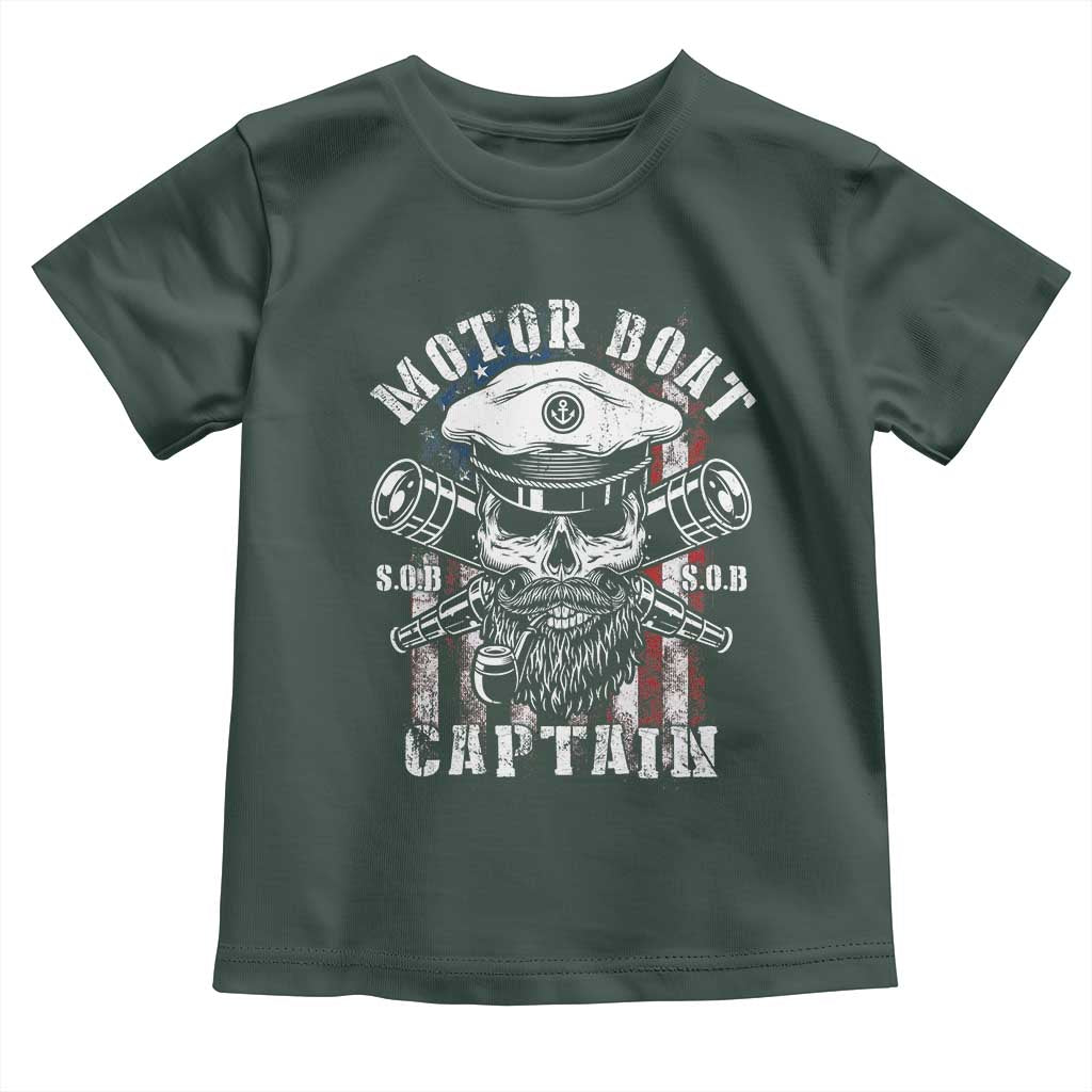 Motor Boat Captain Toddler T Shirt Patriotic American Flag TS09 Dark Forest Green Print Your Wear