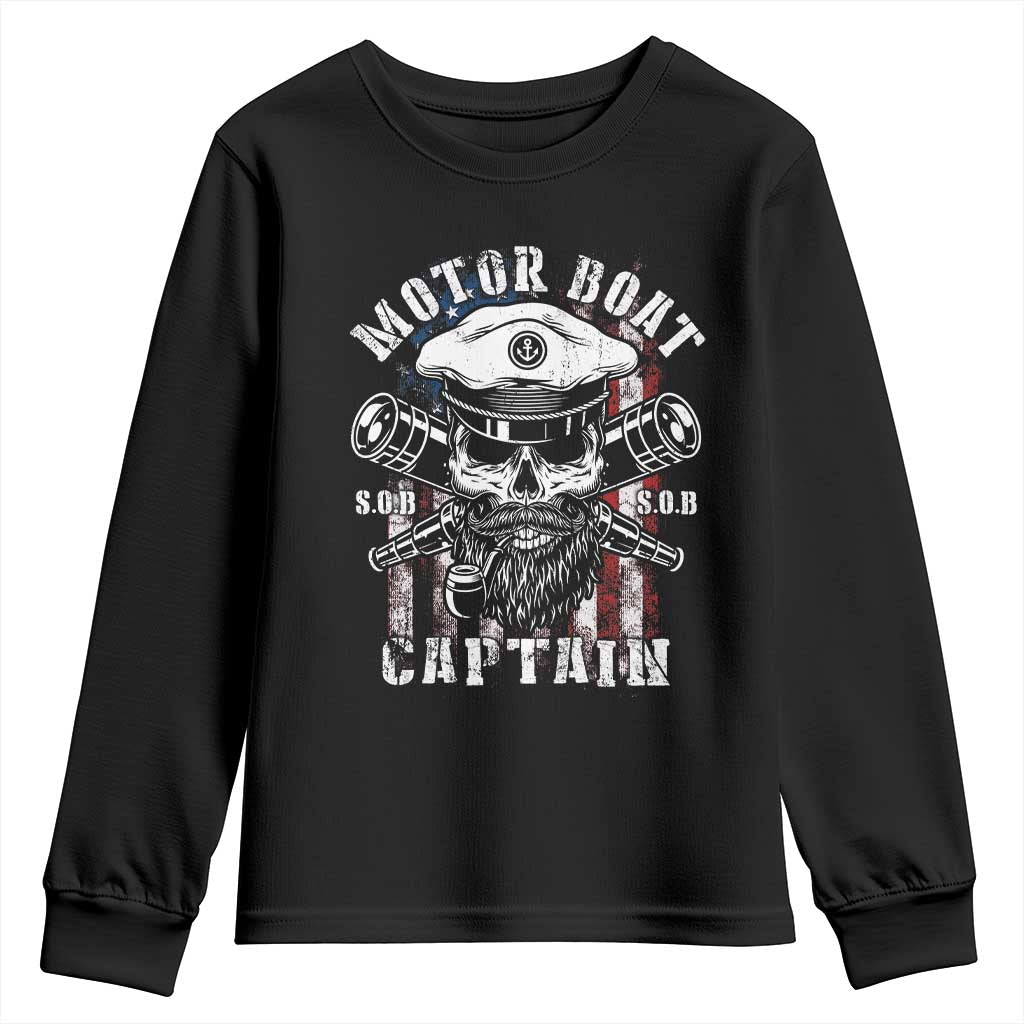 Motor Boat Captain Youth Sweatshirt Patriotic American Flag TS09 Black Print Your Wear