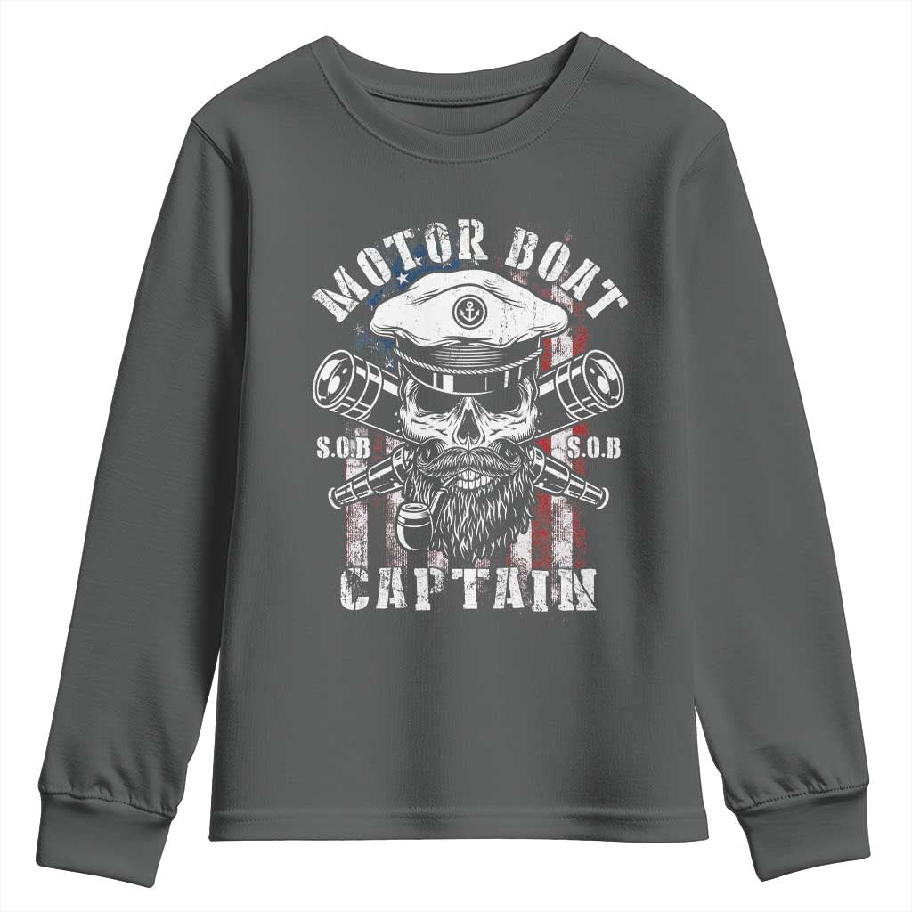 Motor Boat Captain Youth Sweatshirt Patriotic American Flag TS09 Dark Heather Print Your Wear