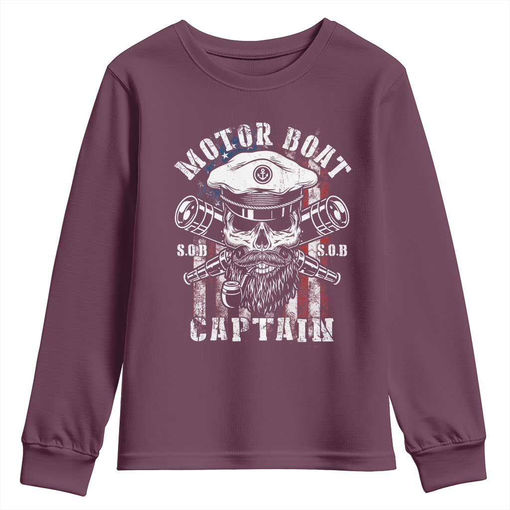 Motor Boat Captain Youth Sweatshirt Patriotic American Flag TS09 Maroon Print Your Wear