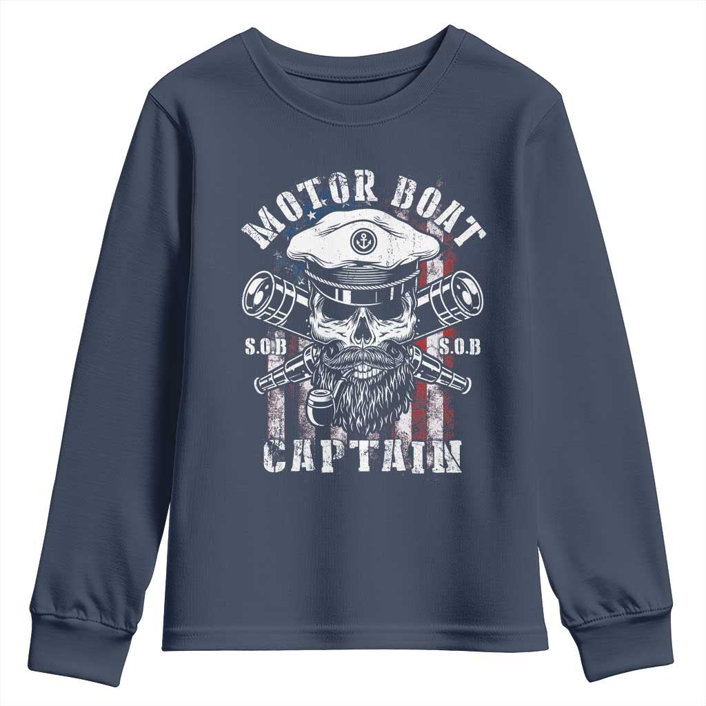 Motor Boat Captain Youth Sweatshirt Patriotic American Flag TS09 Navy Print Your Wear