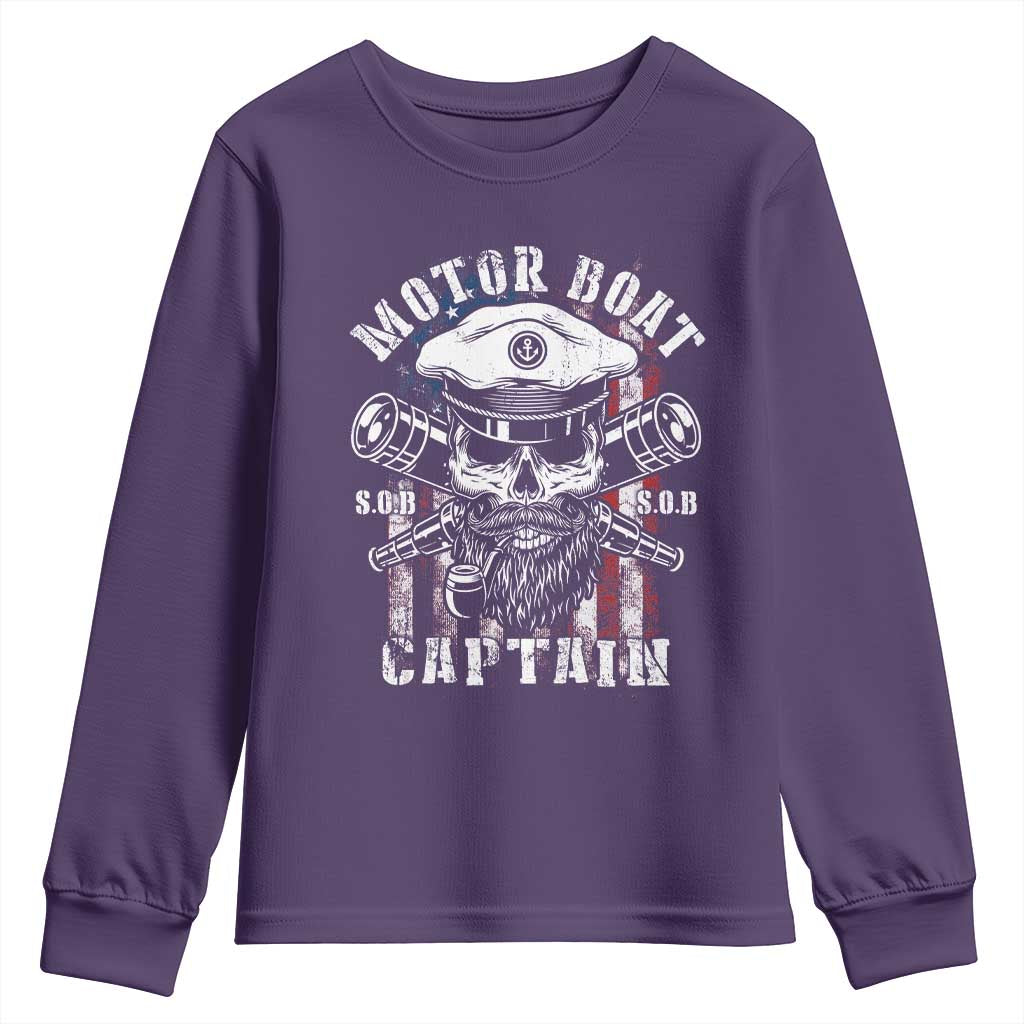 Motor Boat Captain Youth Sweatshirt Patriotic American Flag TS09 Purple Print Your Wear