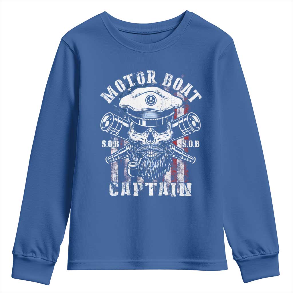 Motor Boat Captain Youth Sweatshirt Patriotic American Flag TS09 Royal Blue Print Your Wear