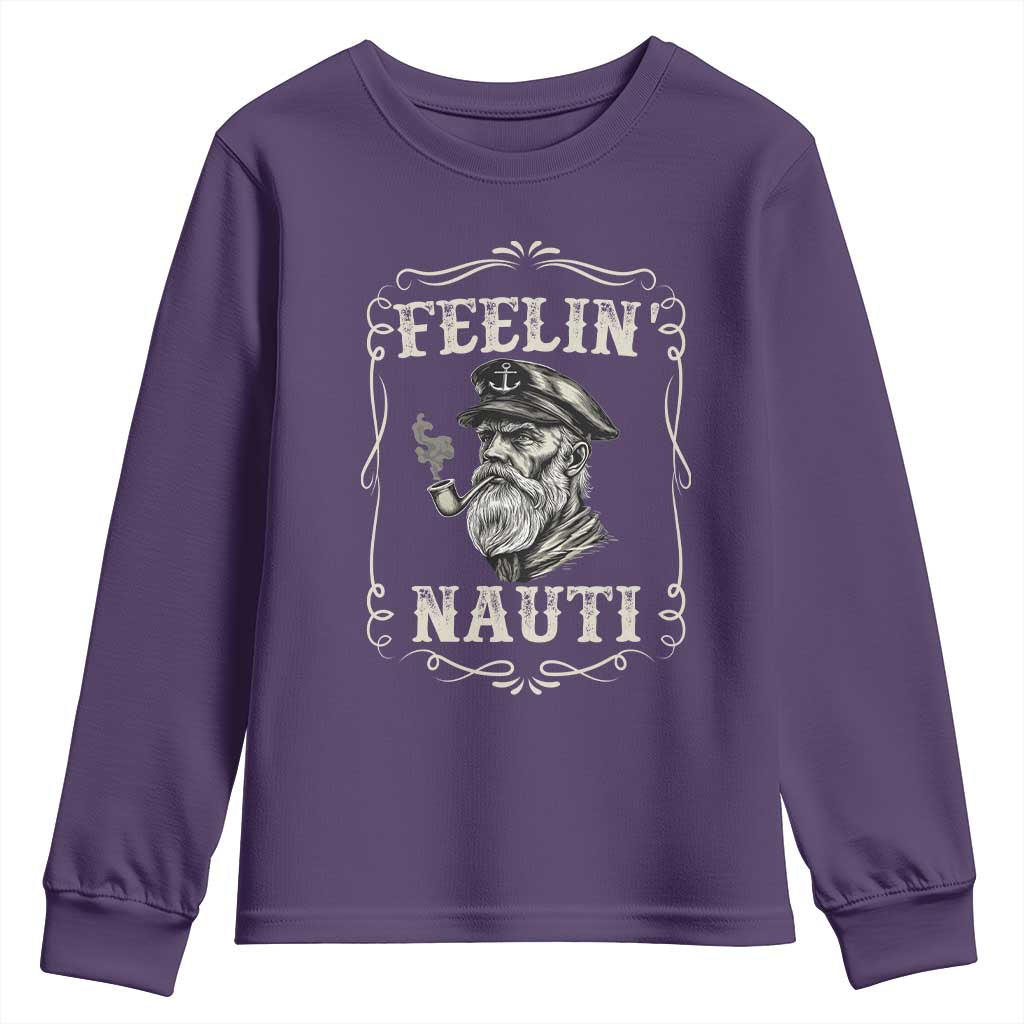 Boat Captain Youth Sweatshirt Feelin Nauti Pontoon Sailing Sailor TS09 Purple Print Your Wear