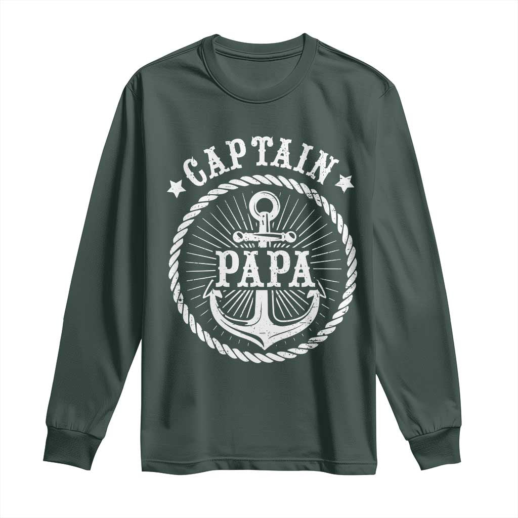 Captain Papa Long Sleeve Shirt Lake Sailor Boating TS09 Dark Forest Green Print Your Wear